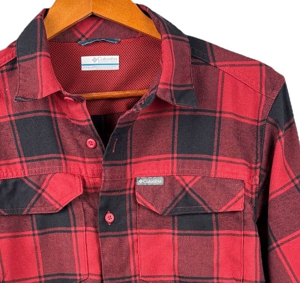 Columbia Omni-wick Men’s Black Red Flannel Small Long Sleeve Button Shirt READ